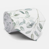 Cravate Sage Green Eucalyptus Branch Watercolor Wedding (Roulé)