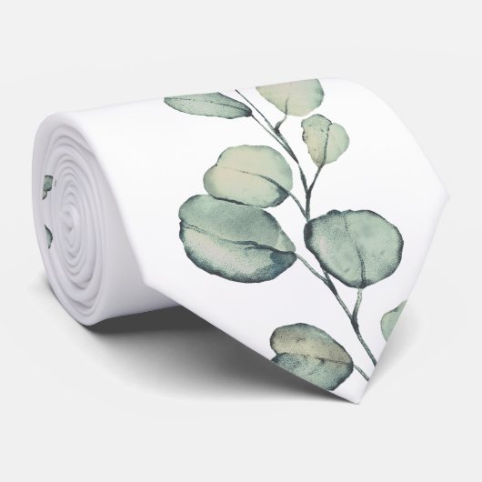 Cravate Sage Green Eucalyptus Vert Mariage blanc (Roulé)