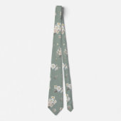 Cravate Sage Green Floral Necktie for Wedding (Devant)
