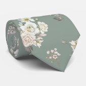 Cravate Sage Green Floral Necktie for Wedding (Roulé)