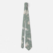 Cravate Sage Green Floral Necktie for Wedding (Dos)