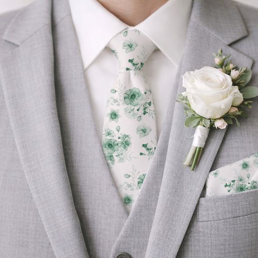 Cravate Sage Green Floral Wedding Tie