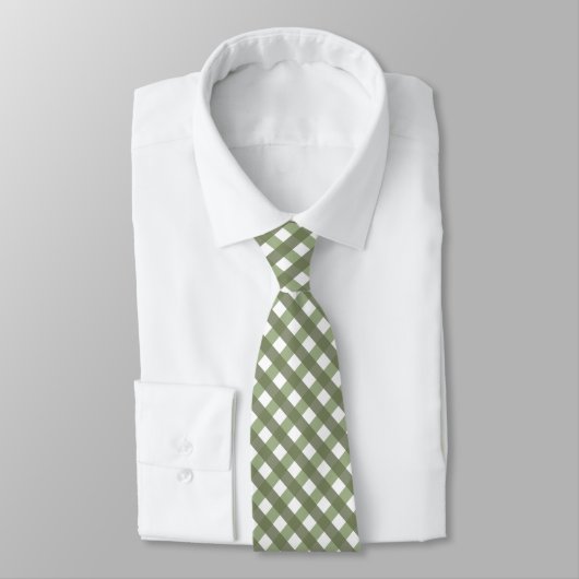 Cravate Sage Green Gingham Patterned Neck Tie (Attaché)