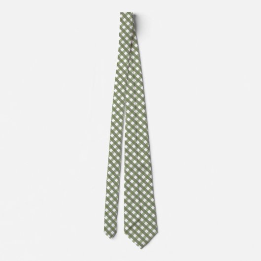 Cravate Sage Green Gingham Patterned Neck Tie (Dos)