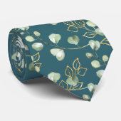 Cravate Sage Green & Gold Eucalyptus Turquoise Green Maria (Roulé)