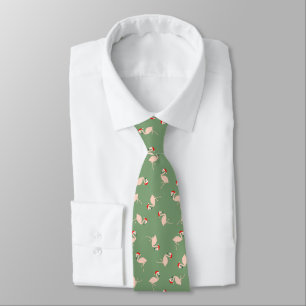 Cravate Sage Green Père Noël Flamants roses Fun Noël
