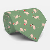 Cravate Sage Green Père Noël Flamants roses Fun Noël (Roulé)