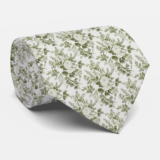 Cravate Sage Green Toile Floral  (Roulé)