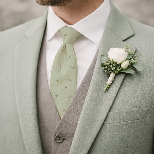 Cravate Sage Green Watercolor Rose Bud Tie