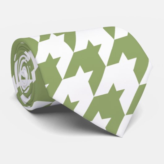 Cravate Sage Green & White Houndstooth (Roulé)