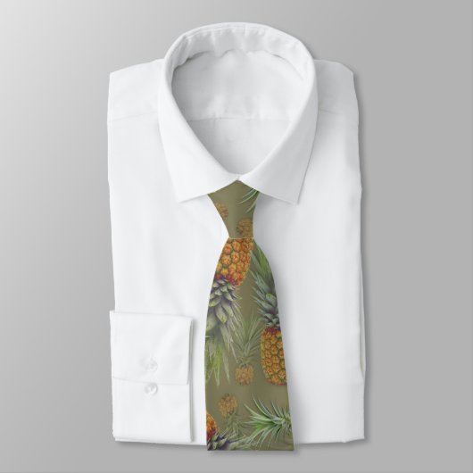 Cravate Sage Motif des vrais ananas (Attaché)