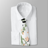 Cravate Sage vert and black branch and peach flowers (Attaché)