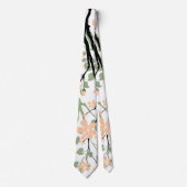 Cravate Sage vert and black branch and peach flowers (Devant)