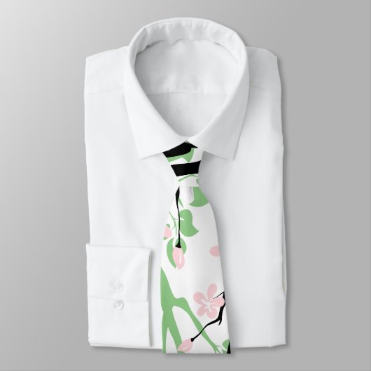 Cravate Sage vert and black branch, blush pink flowers (Attaché)