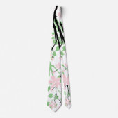 Cravate Sage vert and black branch, blush pink flowers (Devant)