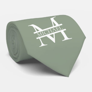 Cravate Sage Vert Elégant Personnalisé Monogramme & Nom