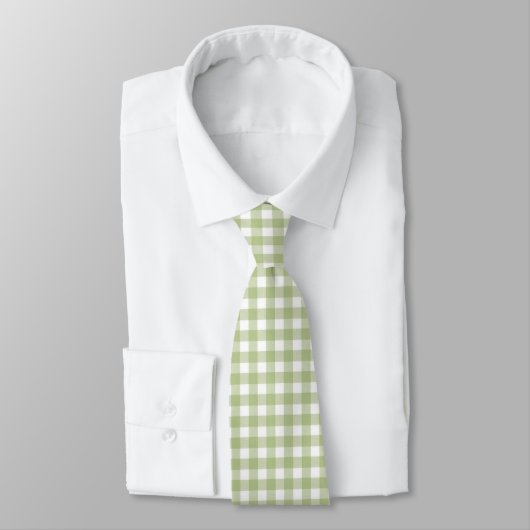 Cravate Sage vert et blanc En vichy (Attaché)