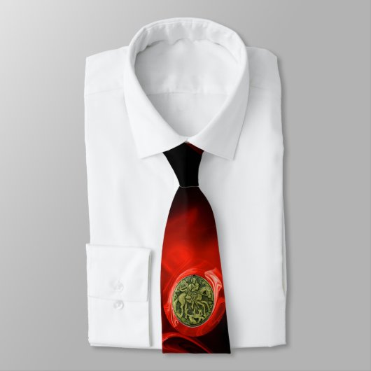 Cravate SAINT GEORGE ET DRAGON Rose fractal rouge en noir (Attaché)