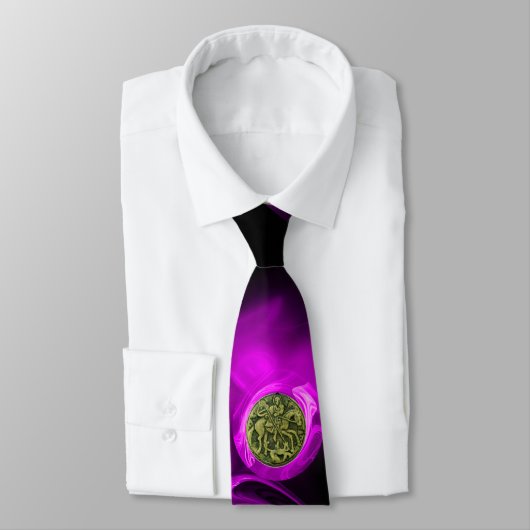 Cravate SAINT GEORGE ET DRAGON Violet Rose fractal, Noir (Attaché)