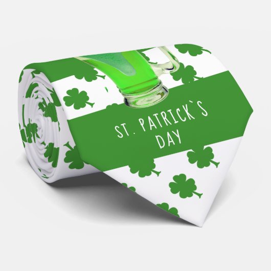 Cravate Saint Patrick`s day Bière verte Motif Shamrock (Roulé)