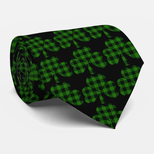 Cravate Saint Patrick’s jour vert noir plaid shamrock (Roulé)
