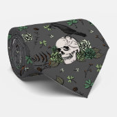 Cravate Saint Patrick's Day Dark Grey & Green Skulls & Ros (Roulé)
