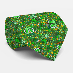 Cravate Saint Patrick's Day Vert Bière Or pièces Shamrock