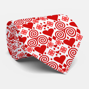 Cravate Saint Valentin Amour rose, rouge et Motif blanc