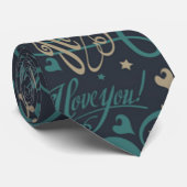 Cravate Saint Valentin Bleu Brown Je t'aime Typographie (Roulé)