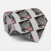 Cravate Saint Valentin Chat bleu russe gris (Roulé)