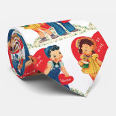 Cravate Saint-Valentin rétro, coeurs de fille et de garçon (Roulé)