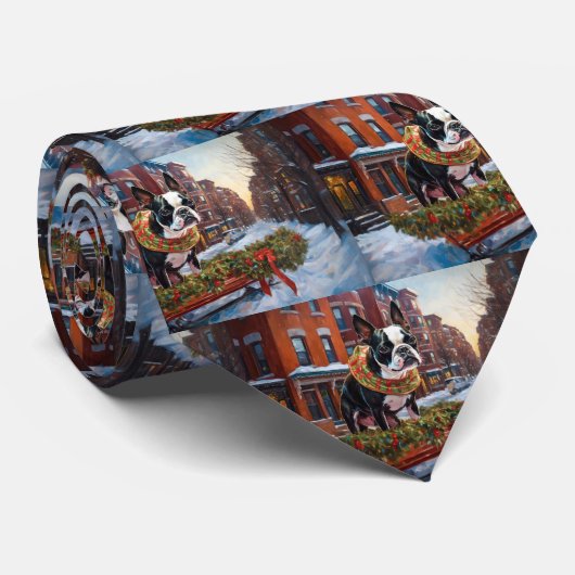 Cravate Saison de Noël de Boston Terrier (Roulé)