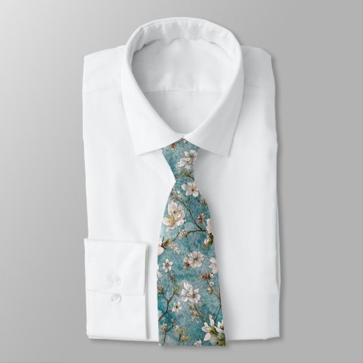 Cravate Sakura arbres bleu plante motif (Attaché)