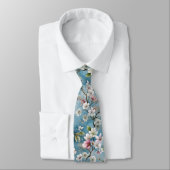 Cravate Sakura arbres bleu plante motif (Attaché)