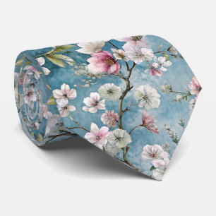 Cravate Sakura arbres bleu plante motif
