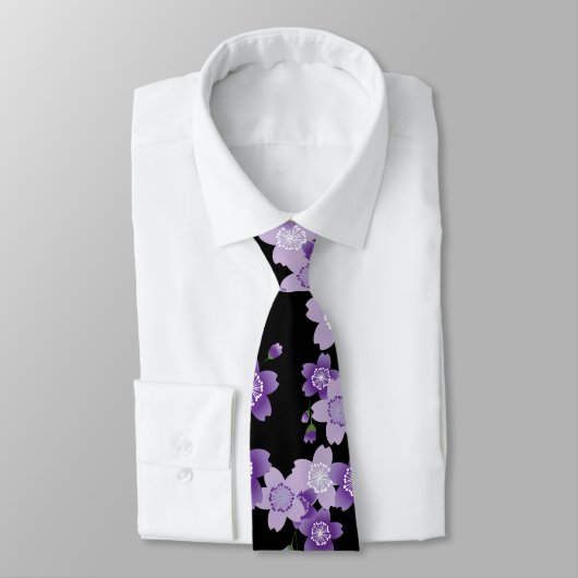 Cravate Sakura mauve aux fleurs de cerisiers (Attaché)