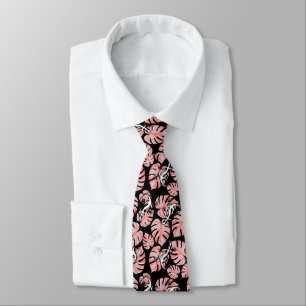 Cravate Salamander Et Feuilles Rose Répétant Motif