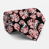 Cravate Salamander Et Feuilles Rose Répétant Motif (Roulé)