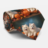 Cravate Samoyed Chiot Automne Citrouille de plaisir (Roulé)