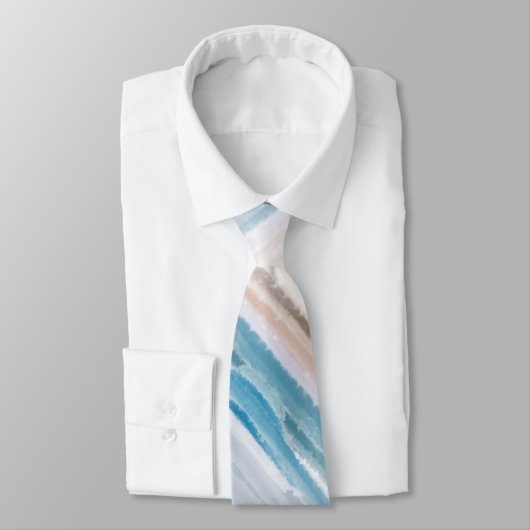 Cravate Sandy Beach Ocean Waves Aquarelle Abstraite (Attaché)