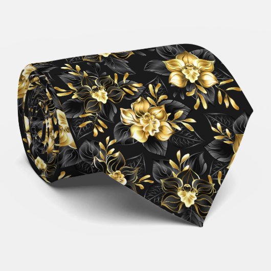 Cravate Sans couture avec orchidées de bijoux (Roulé)