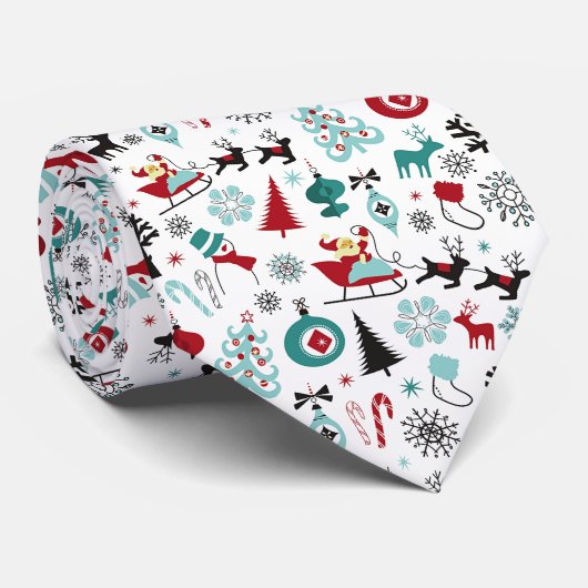 Cravate Santa Claus Sleigh Reindeer Pine Trees Art Motif (Roulé)