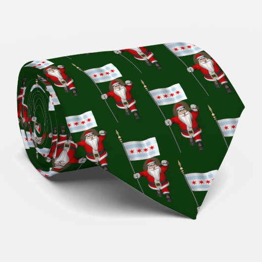 Cravate Santa Claus With Flag Of Chicago (Roulé)