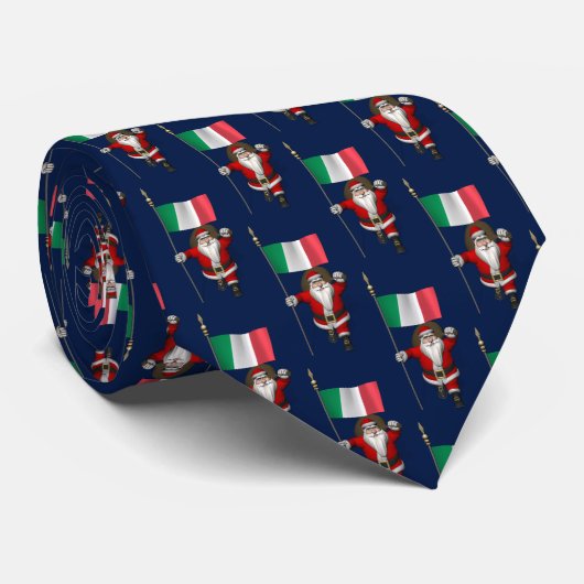 Cravate Santa Claus With Flag Of Italy (Roulé)