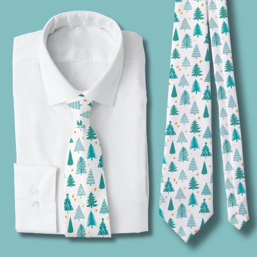 Cravate Sapin de Noël Forêt d'Hiver Verte