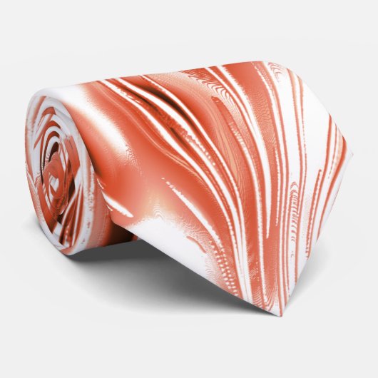 Cravate Saumon à rouge long ondulé traces sur fond blanc (Roulé)