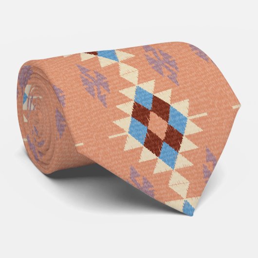 Cravate Saumon bleu Oriental Tribal Aztec Mosaic Design (Roulé)