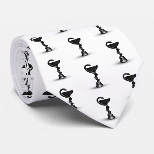 Cravate Saumon noir Médicale Bowl Hygieia blanc Caduceus (Roulé)