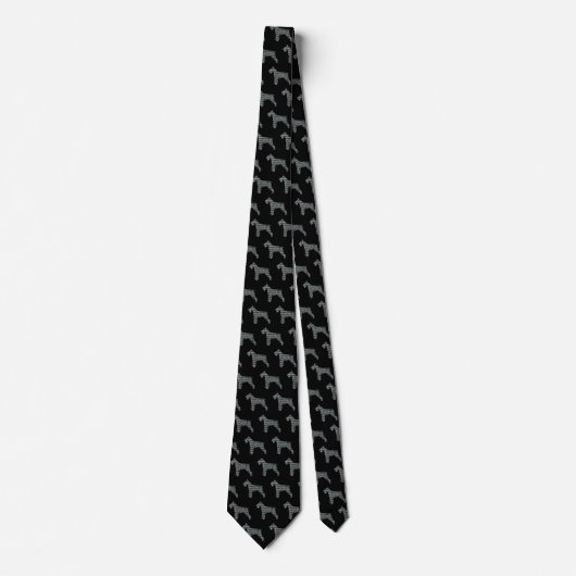 Cravate Schnauzer Silhouette Jaune et Grille noire (Devant)