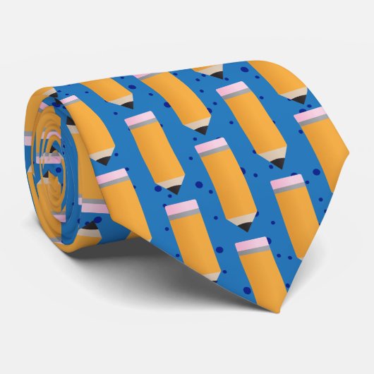 Cravate School Pencil Pattern Blue Neck Tie (Roulé)